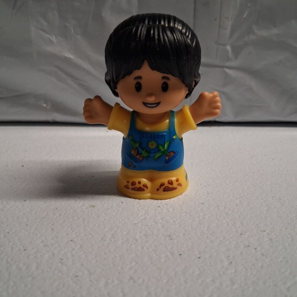 Fisher Price Little People Black Hair Farm Girl with Flowers Overalls